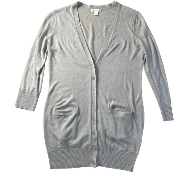 NEW YORK & CO Women's Gray Button Front Long‎ Cardigan Sweater Med Career Lounge - Picture 5 of 7